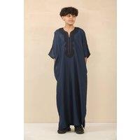 Arabic Thobes Men's Moroccan Thobe Djellaba Jubba Robe Eid in Mid Blue | Size: 16 Years