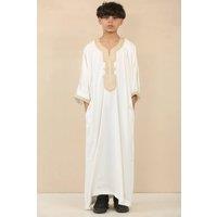 Arabic Thobes Men's Moroccan Thobe Djellaba Jubba Robe Eid in White | Size: 14-15 Years