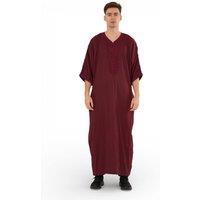 Infinity Leather Men's Moroccan Thobe Jubba Robe Eid Djellaba Gandoura - HM62 in Wine | Size: 54L