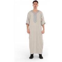 Infinity Leather Men's Moroccan Thobe Robe Eid Djellaba Gandoura Jubba- HM65 in Grey | Size: 54L