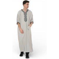 Infinity Leather Men's Moroccan Thobe Robe Eid Djellaba Gandoura Jubba- HM65 in Light Grey | Size: 54L