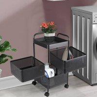 Living and Home 4-Tier Rotating Kitchen Storage Rack Detachable Trolley Cart Spice Rack with Wheels Vegetable Basket Organiser in Black