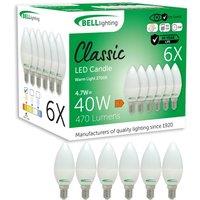BELL Lighting Dimmable E14 Candle LED Bulb Warm White 4.7W 470lm 40W Equivalent | Size: Pack of 6