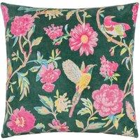 Wylder Aviary 100% Cotton Velvet Cushion in Green | Size: 50 cm x 50 cm