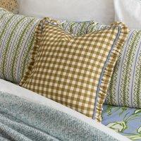 Furn Maude Gingham 100% Cotton Reversible Cushion in Gold | Size: 45 cm x 45 cm