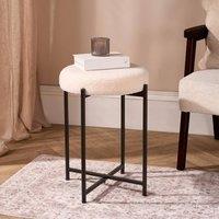 OHS Boucle Round Stool Upholstered Padded Seat Sturdy Table Chair in Cream