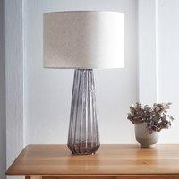K LIVING Palma Smoke Glass Table Lamp with Linen Shade in Grey
