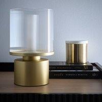 K LIVING Zoja Satin Gold Table Lamp with Ribbed Glass Shade