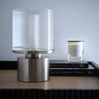 K LIVING Zoja Satin Nickel Table Lamp with Ribbed Glass Shade in Silver