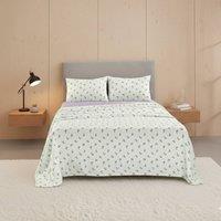 Snug City Soft Flower Print Brushed Cotton Fitted Flat Sheet Matching Pillowcase in Purple | Size: Single