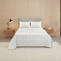 Snug City Soft Flower Print Brushed Cotton Fitted Flat Sheet Matching Pillowcase in Pink | Size: King