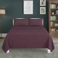 Snug City Easy Care Flat Bed Sheet Polycotton Durable Low Maintenance Bedding in Plum | Size: Double