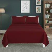 Snug City Easy Care Flat Bed Sheet Polycotton Durable Low Maintenance Bedding in Red | Size: Double