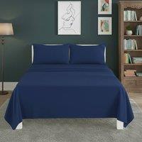 Snug City Easy Care Flat Bed Sheet Polycotton Durable Low Maintenance Bedding in Blue | Size: Double