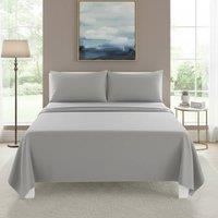 Snug City Easy Care Flat Bed Sheet Polycotton Durable Low Maintenance Bedding in Silver | Size: Double