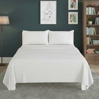 Snug City Easy Care Flat Bed Sheet Polycotton Durable Low Maintenance Bedding in White | Size: King