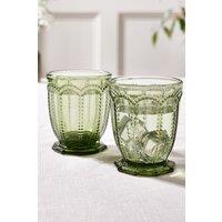 Dibor Set of 2 Vintage Luxury Spring Summer Green Embossed Short Whiskey Glass Tumblers Wine Goblets Wedding Gift 290ml | Size: 2 Pack