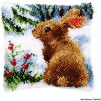 Vervaco L/HK CUSH RABBIT - Latch Hook Kit: Cushion: Rabbit in the Snow