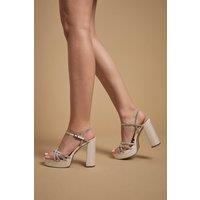 Oasis Women's Mona Satin Embellished High Block Heel Platform Sandals in White | Size: 7