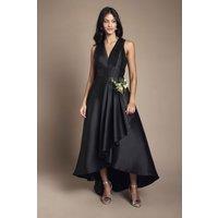 Coast Women's Honoured Petite Sleeveless Plunge Waterfall Twill Maxi Bridesmaid Dress in Black | Size: 10