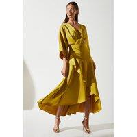 Coast Women's Satin Back Crepe Ruffle Wrap Midi Dress in Olive | Size: 8