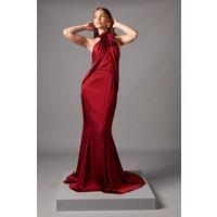 Coast Women's Halterneck Satin Maxi Dress With Flower in Red | Size: 10