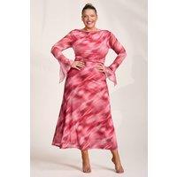 Jolie Moi Women's Long Sleeve Slash Neck Mesh Maxi Dress in Pink | Size: 20