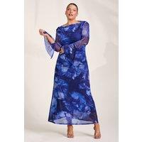 Jolie Moi Women's Slash Neck Mesh Maxi Dress in Blue | Size: 10