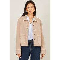 Yumi Women's Beige Canvas Jacket With Patch Pockets | Size: 18