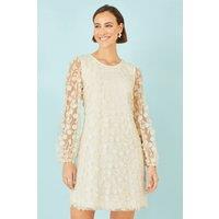 Yumi Women's Ivory Long Sleeve Floral Applique Tunic | Size: 12