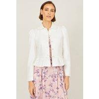 Yumi Women's White Peplum Fitted Jacket | Size: 18