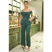 Yumi Women's Green Spot Bardot Jumpsuit | Size: 16
