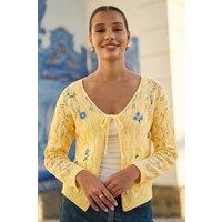 Yumi Women's Butter Yellow Embroidered Pointelle Cardigan | Size: Small