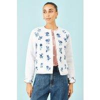 Yumi Women's Floral Embroidery Cotton Jacket in White | Size: 14