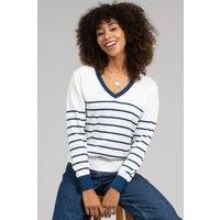 Kite Women's Winspit V-Neck Knit Jumper Navy Stripe in Cream | Size: XL