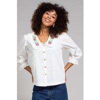 Kite Women's Crendell Embroidered Collar Poplin Blouse in Cream | Size: 18