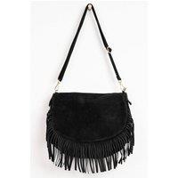 Sarta Women's Fringed Crossbody Bag Italian Suede Leather in Black