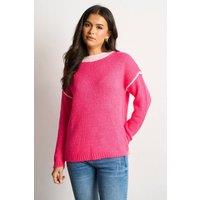 Sarta Women's Contrast Stitch Italian Wool Blend Jumper in Pink