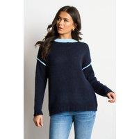 Sarta Women's Contrast Stitch Italian Wool Blend Jumper in Blue