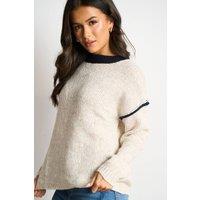 Sarta Women's Contrast Stitch Italian Wool Blend Jumper in Cream
