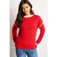 Sarta Women's Contrast Stitch Italian Wool Blend Jumper in Red