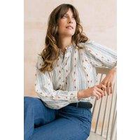 Lily & Me Women's Flora Embroidered Stripe Blouse in Ecru | Size: 16