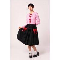 Hell Bunny Women's Lucie Black 50s Style Cotton Skirt with Bow Pocket Embroidery | Size: Medium