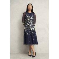 Hobbs London Women's Lois Embroidered Dress in Navy | Size: 8