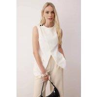 WOVCOR Women's Asymmetric Wrap Button Detail Sleeveless Vest in White | Size: 14