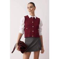 WOVCOR Women's Button-Up Ribbed Knit Cropped Sweater Vest in Burgundy | Size: Medium