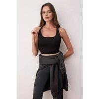 WOVCOR Women's Square Neck Longline Scuba Sports Bra in Black | Size: XL