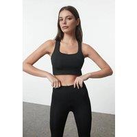 WOVCOR Women's Cross-Back Square Neck Supportive Longline Sports Bra in Black | Size: Small