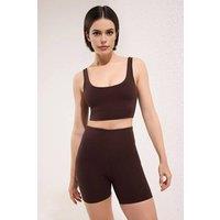 WOVCOR Women's Scoop Neck Wide Strap Longline Supportive Sports Bra in Dark Brown | Size: Small