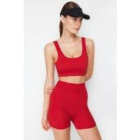 WOVCOR Women's Scoop Neck Wide Strap Longline Supportive Sports Bra in Red | Size: Medium